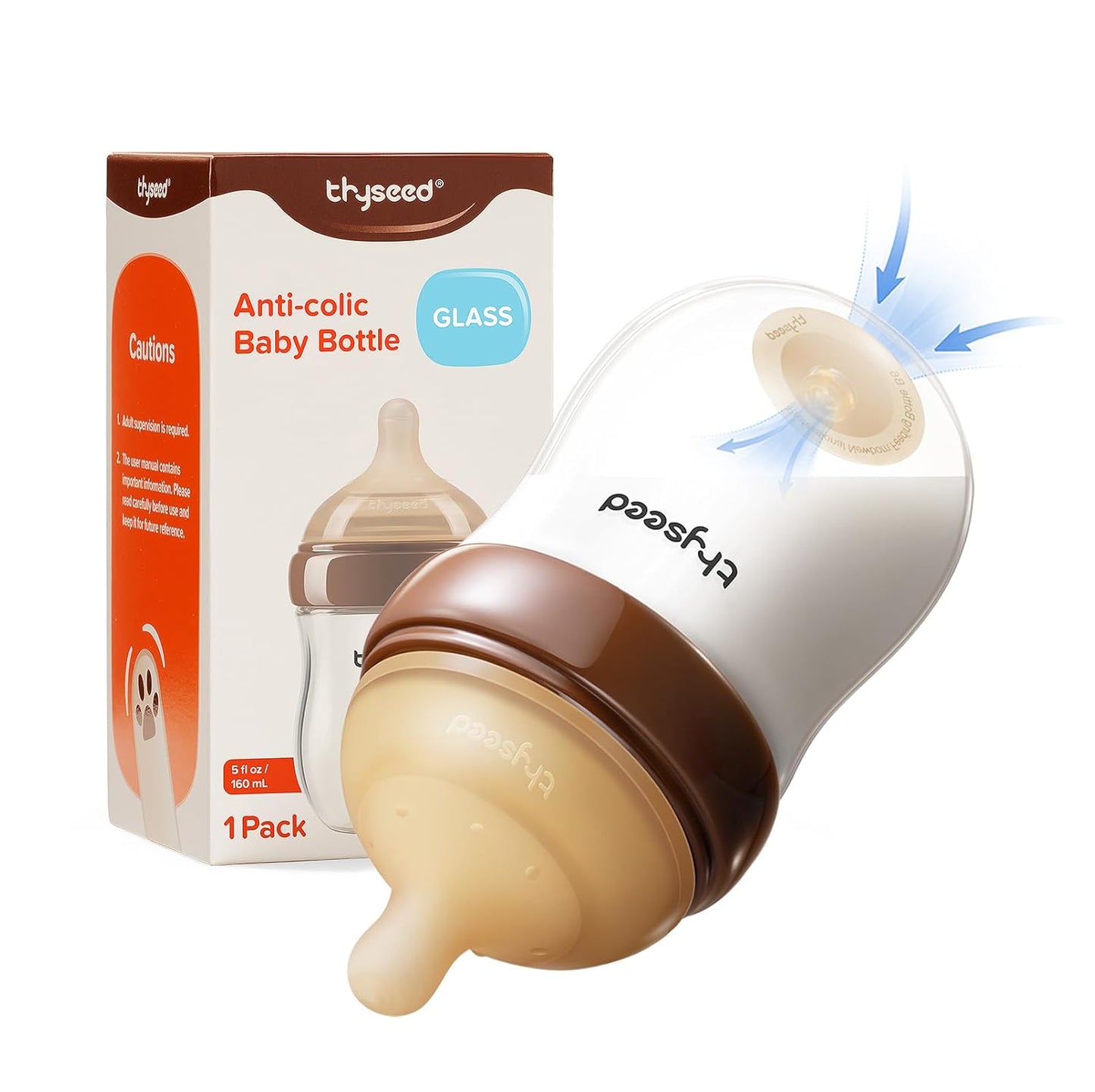 Biberón de vidrio anticólicos para bebés